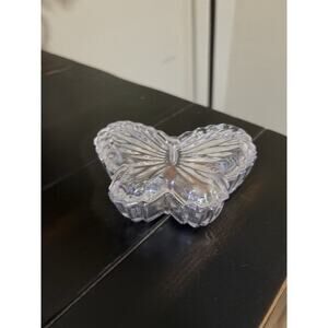 Clear Glass Butterfly Shaped Collectible Trinket Box Decorative